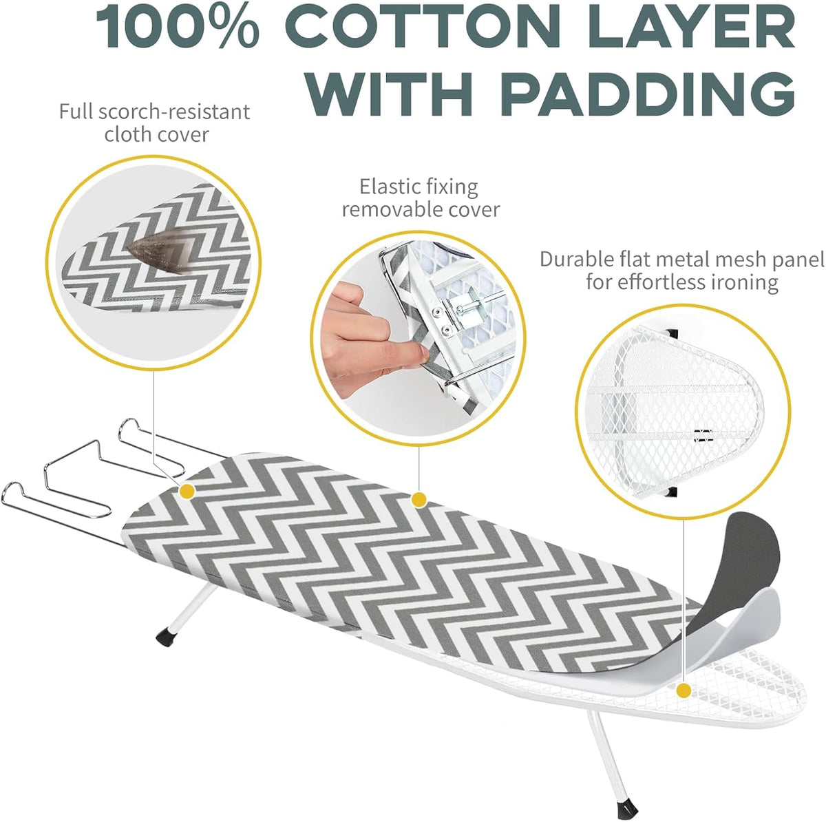 Folding Ironing Board for Small Space, RAINHOL Mini Collapsible Ironing Boards, with Hook, Iron