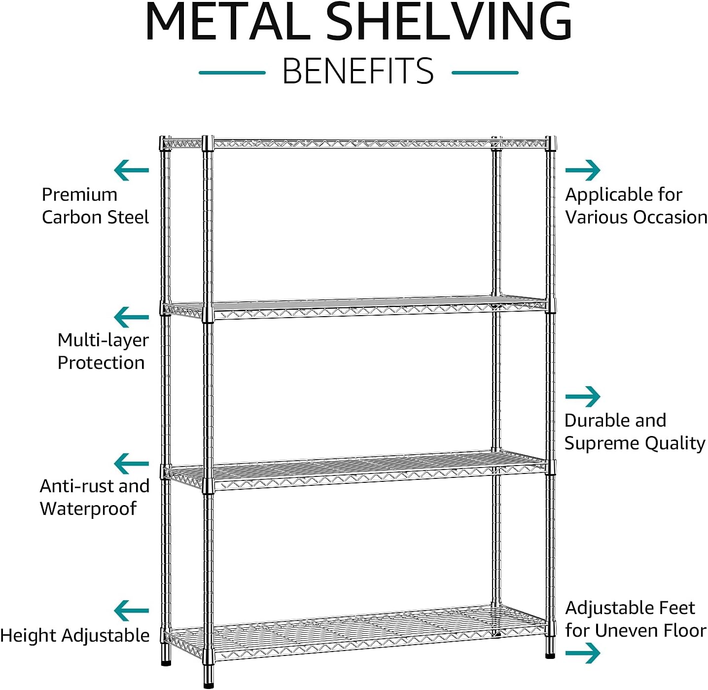 IZEUK 1400 LBS Garage Chrome Shelving Wide Storage Shelves 4 Tier Adjustable Heavy Duty Metal Wire