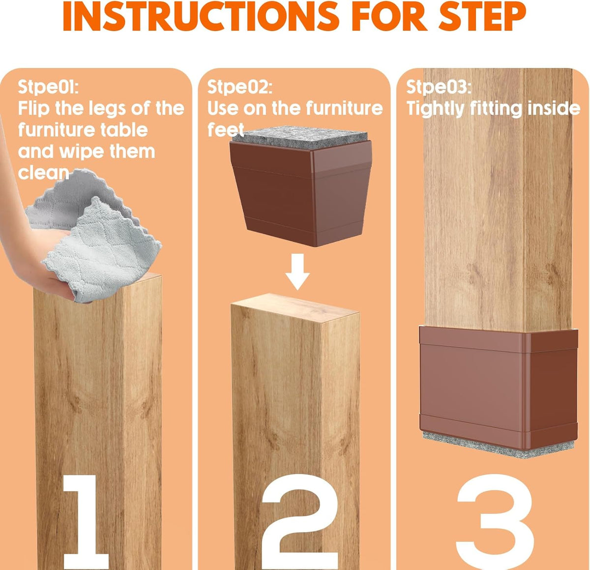 Rectangle Chair Leg Protectors for Hardwood Floors,16 PCS Silicone Covers to Protect Wood Tile