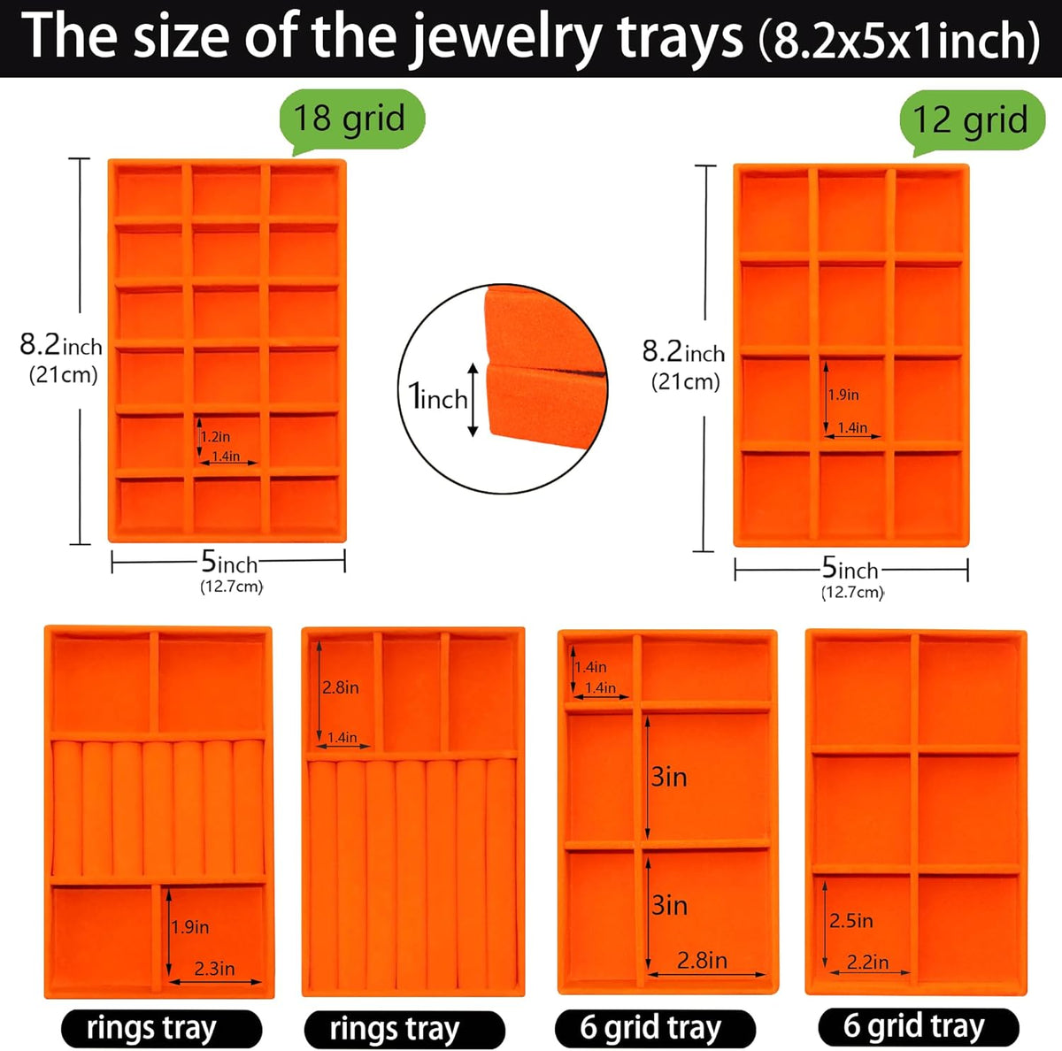 Jewelry Organizer Tray Stackable Velvet Jewelry Trays Drawer Inserts Earring Ring Necklace