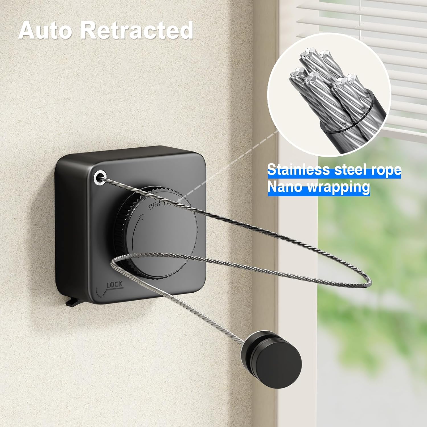 Retractable Clothesline Indoor, Non-Sagging Outdoor Clothes Line Retracting Heavy Duty Clothes