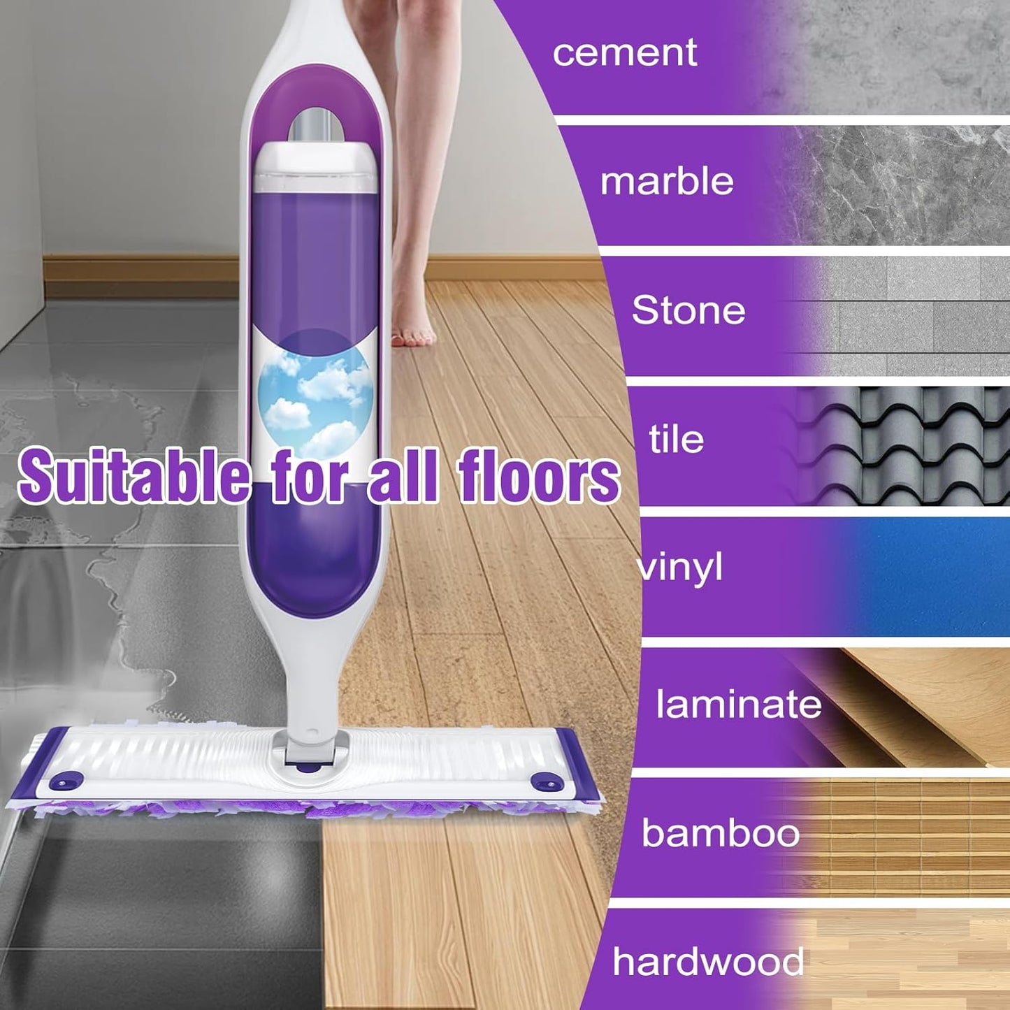 60 Pack Disposable Power Mop Refills Pads Compatible with Swiffer Power Mop,Spray Wet Pads
