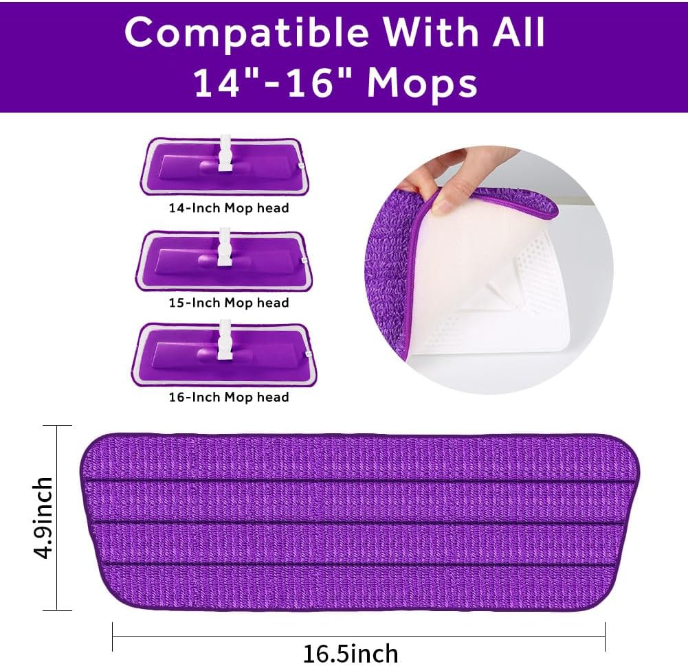 16.5 inch Mop Pads Refills, 3 Pack Microfiber Reusable Replacement Mop Pads Flat Replacements Heads