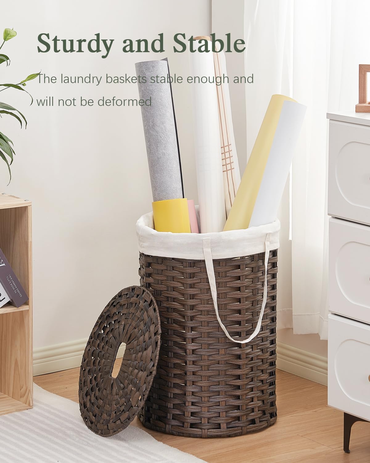 Laundry Hamper with Lid, 19.0 Gal (72 L) Round Wicker Laundry Basket, Handwoven Rattan Basket with