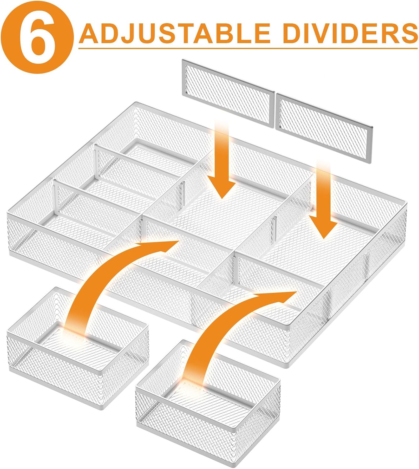 Marbrasse 3 Packs White Desk Drawer Organizers,Drawer Organizer Tray with 9 Adjustable