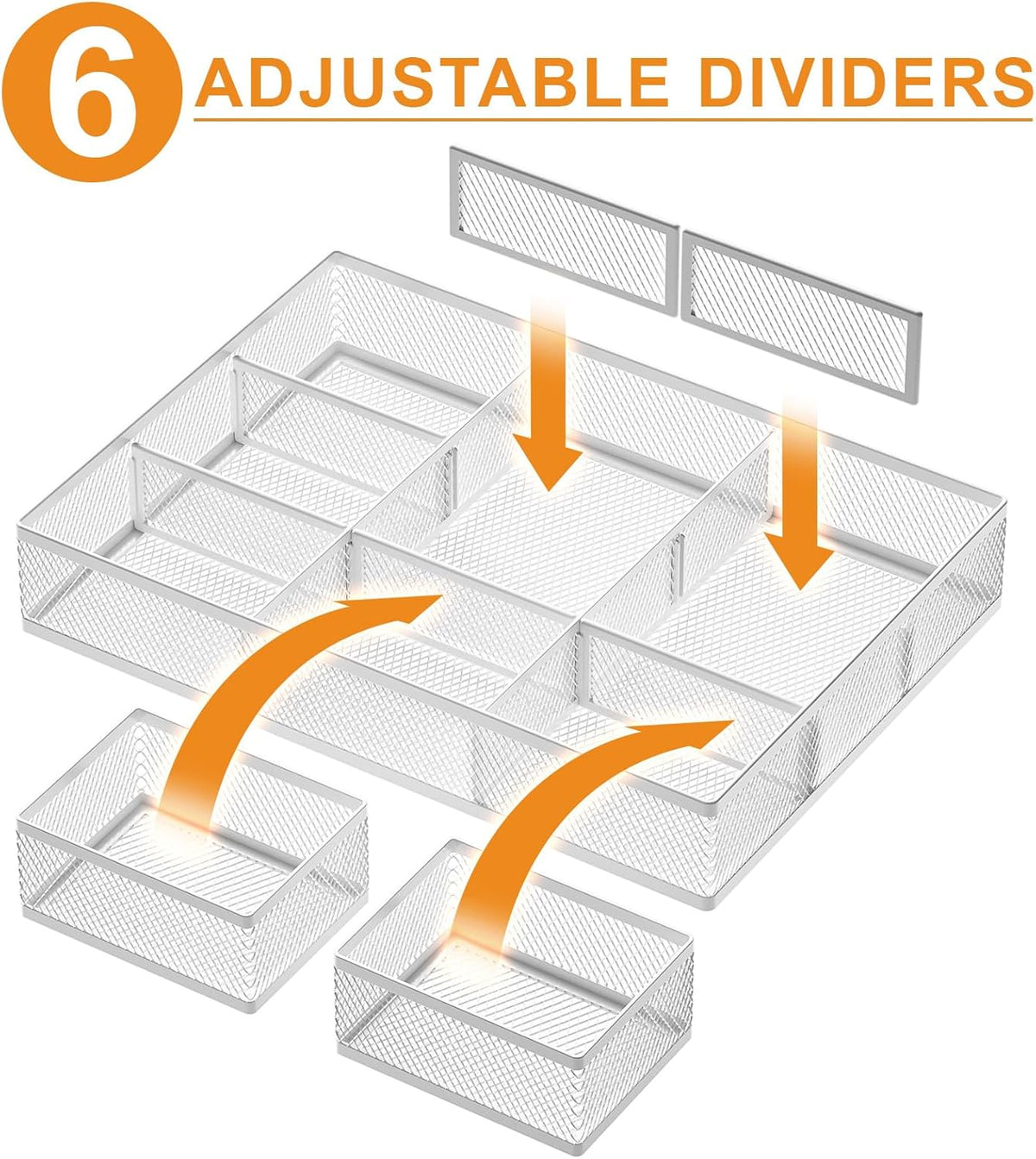 Marbrasse 3 Packs White Desk Drawer Organizers,Drawer Organizer Tray with 9 Adjustable