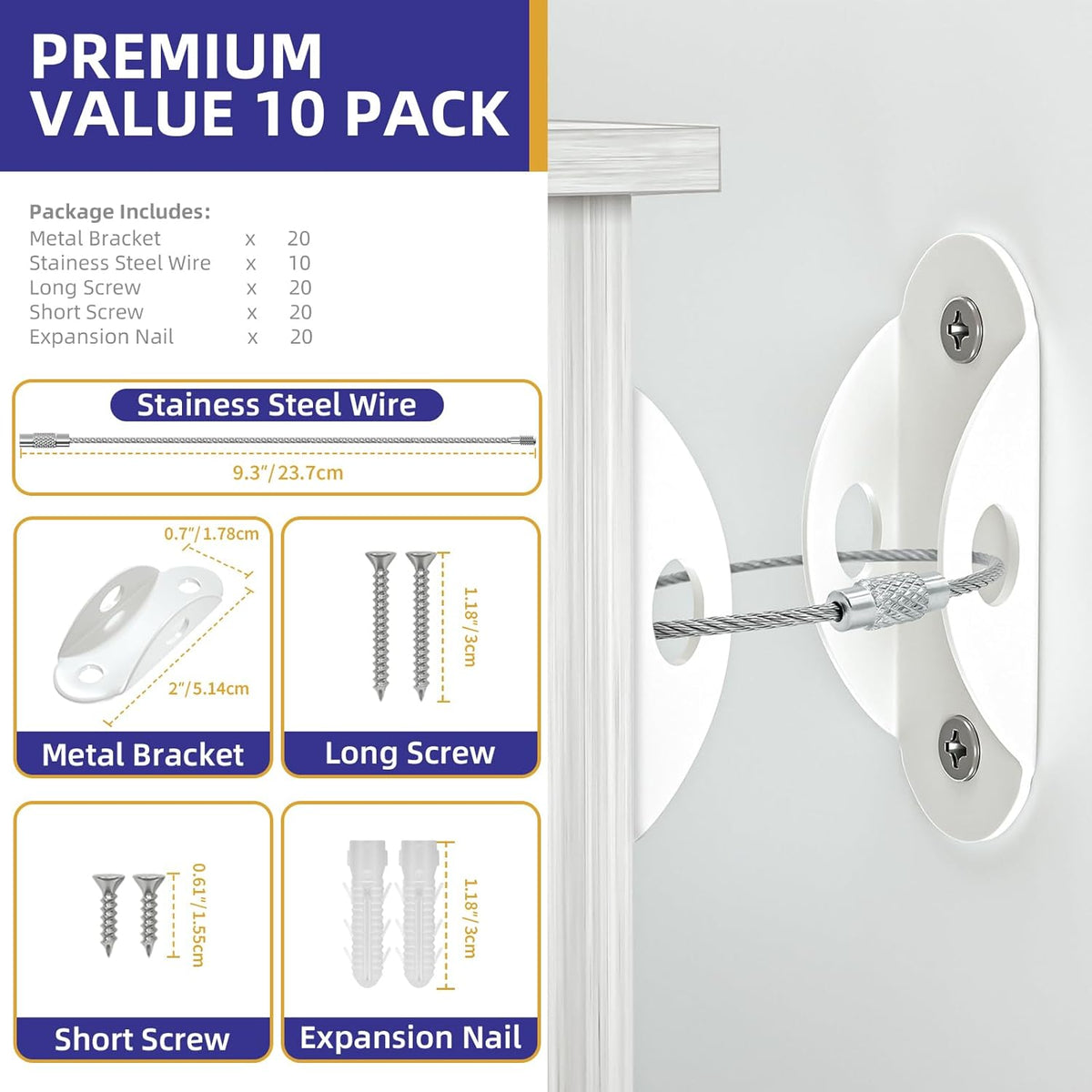 4our Kiddies 10 Pack Furniture Anchors for Baby Proofing, Anti Tip Furniture Wall Anchors, Secure