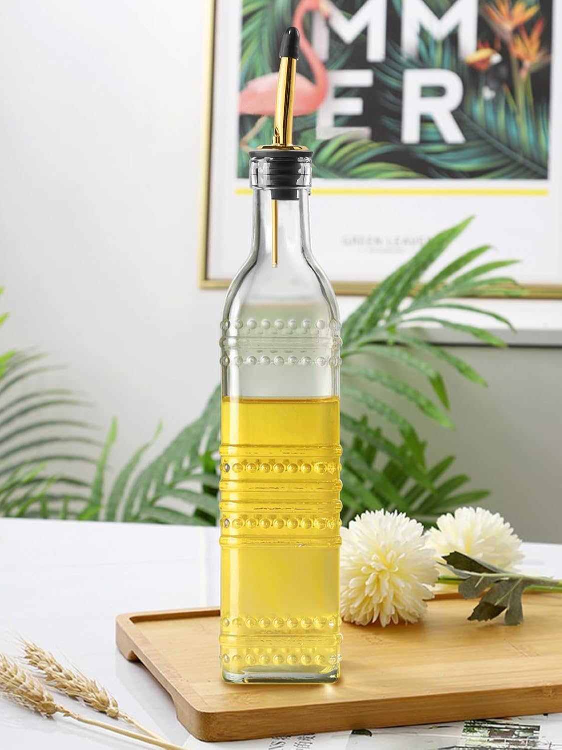2 Pcs Olive Oil Dispenser Bottle for Kitchen,17oz Clear Glass Cooking Oil and Vinegar Dispenser