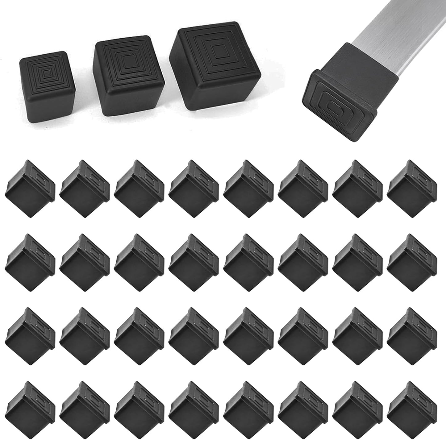 32 Pcs 1-1/4" x 1-1/4" Square Rubber Chair Leg Caps, PVC Table Leg Covers, Flexible & Anti-Slip