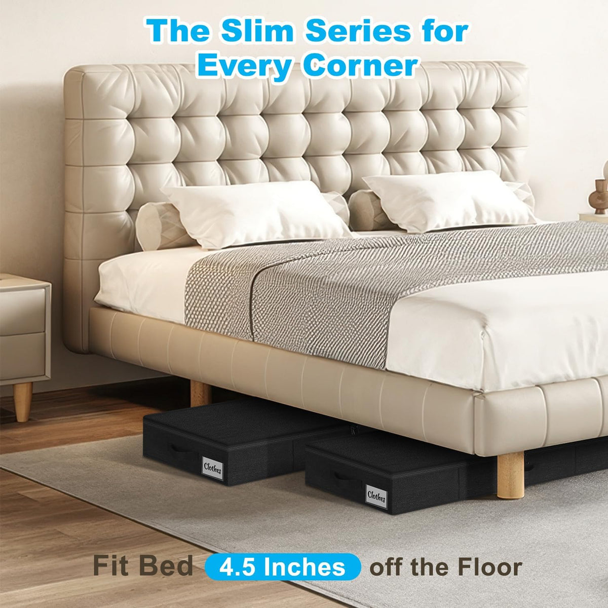 Under Bed Storage Container Bins 2 Pack, 4.5 Inch Slim Low Profile Underbed Clothes Storage