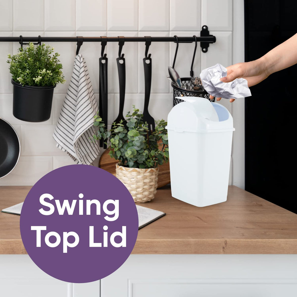 Superio Mini Desktop Trash Can with Swing Top Lid Portable Plastic Garbage Can for Countertop