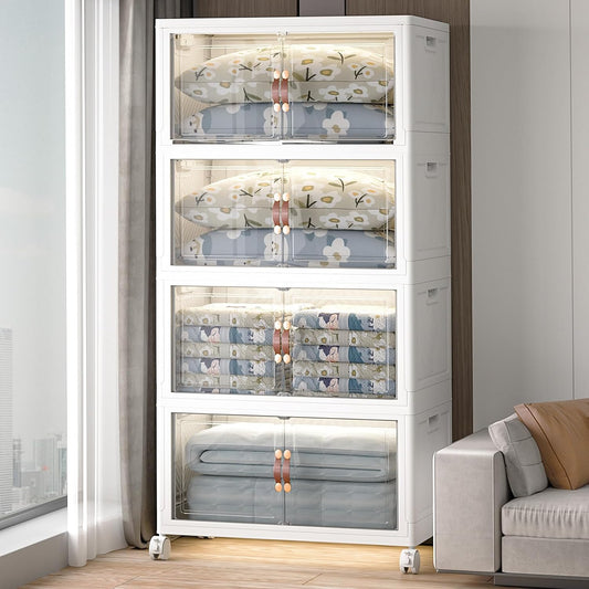 Extra Large Stackable Storage Bins with Lids & Wheels & Door, 640QT-160QT/40GAL*4Pack Foldable