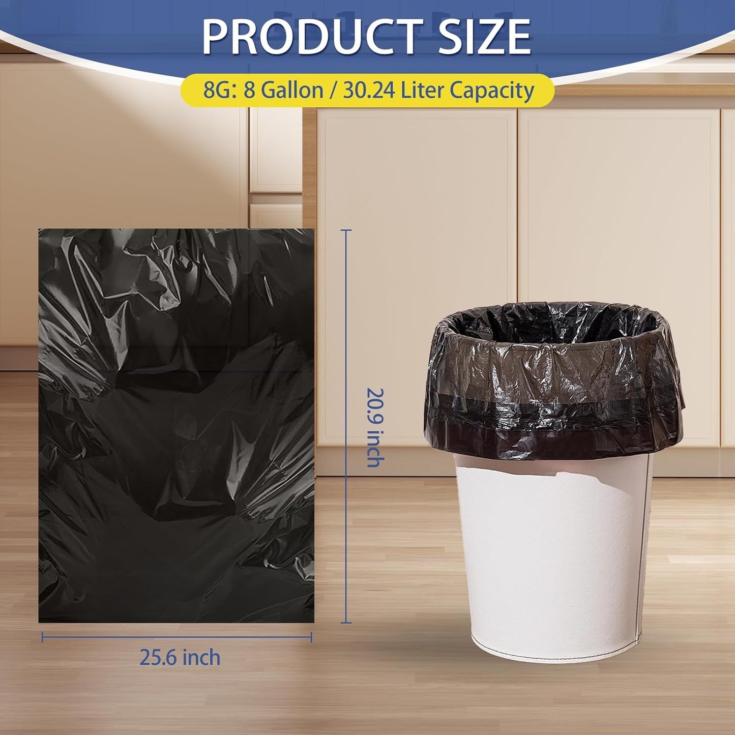 8 Gallon Trash Bags Heavy Duty - 30 Liters Black Garbage Bags,0.94 Mil Thick,220 Count,Medium