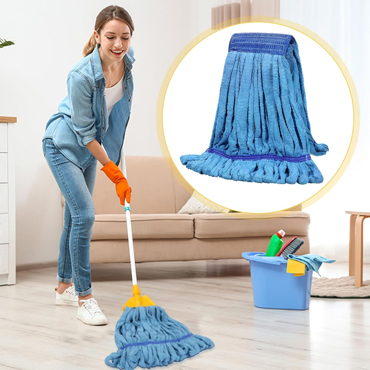 Lallisa 4 Pcs Commercial Mop Head Replacement Tube Microfiber Industrial Looped End Mop Heads