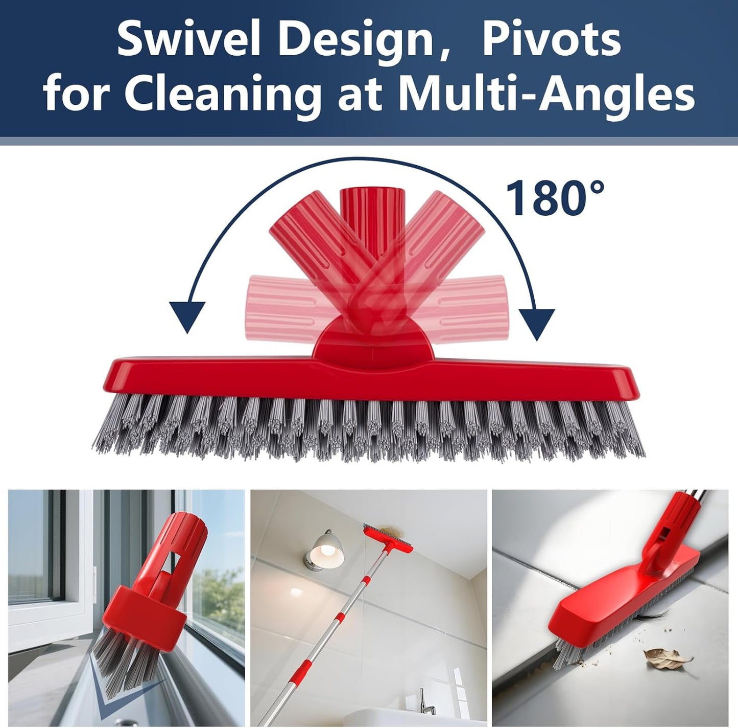 ITTAHO 2 Pack Grout Brush with Long Handle, Swivel Cleaning Grout Line Scrubber - Extendable