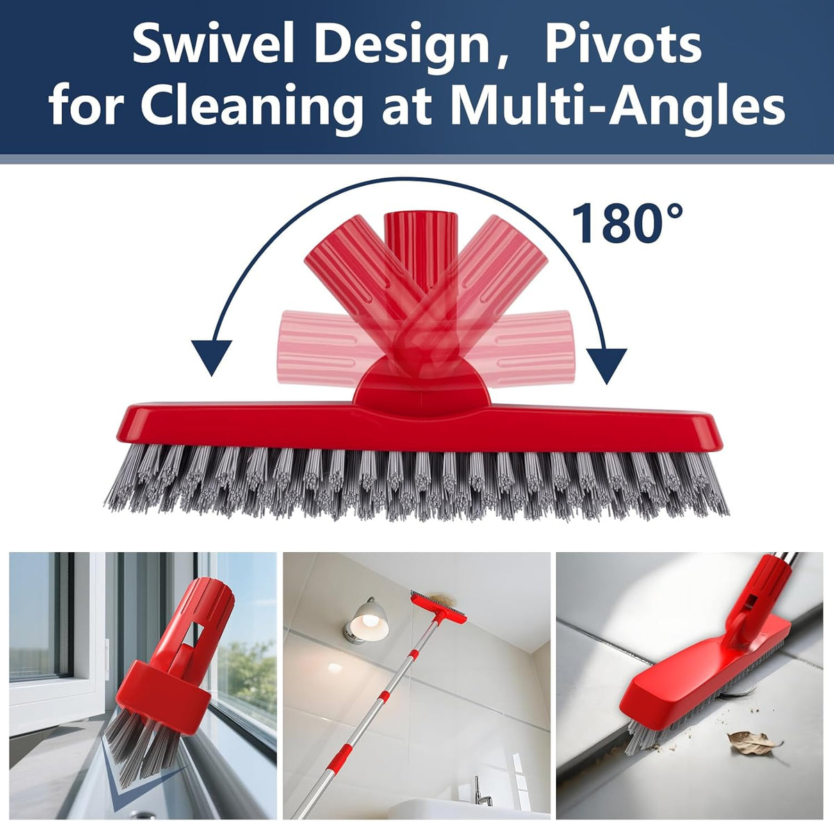 ITTAHO 2 Pack Grout Brush with Long Handle, Swivel Cleaning Grout Line Scrubber - Extendable