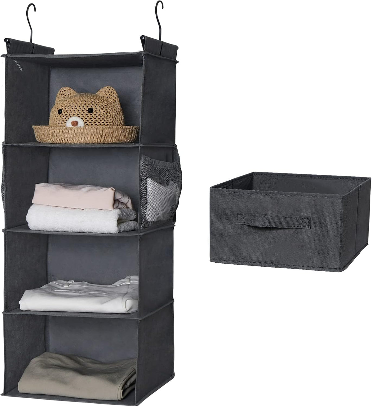 MAX Houser 4-Shelf Hanging Closet Organizer, Space Saver, Cloth Hanging Shelves with 2 Side