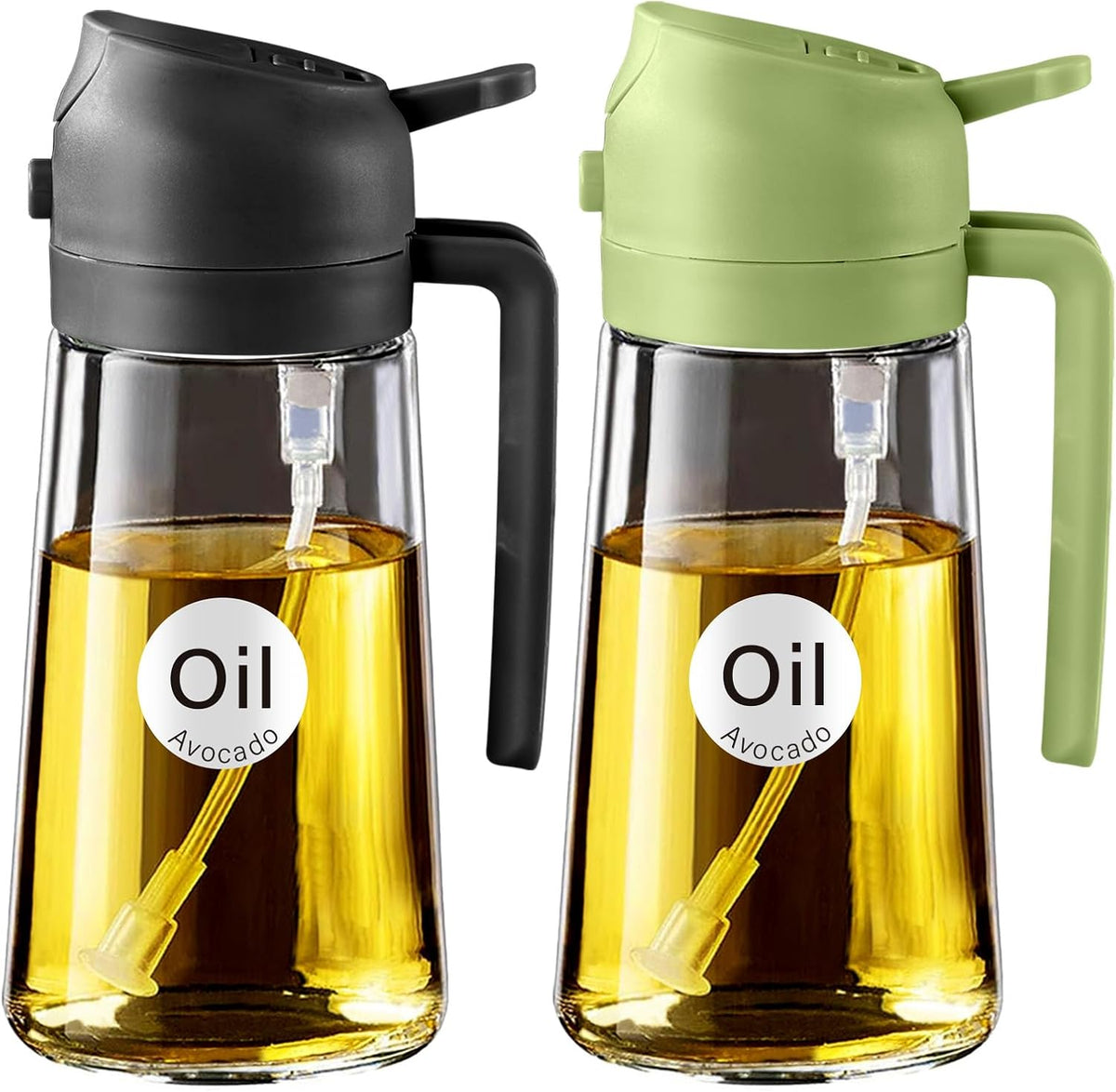 YARRAMATE Olive Oil Dispenser, 2 in 1 Oil Sprayer for Cooking, 16oz/470ml Glass Oil Spray Bottle
