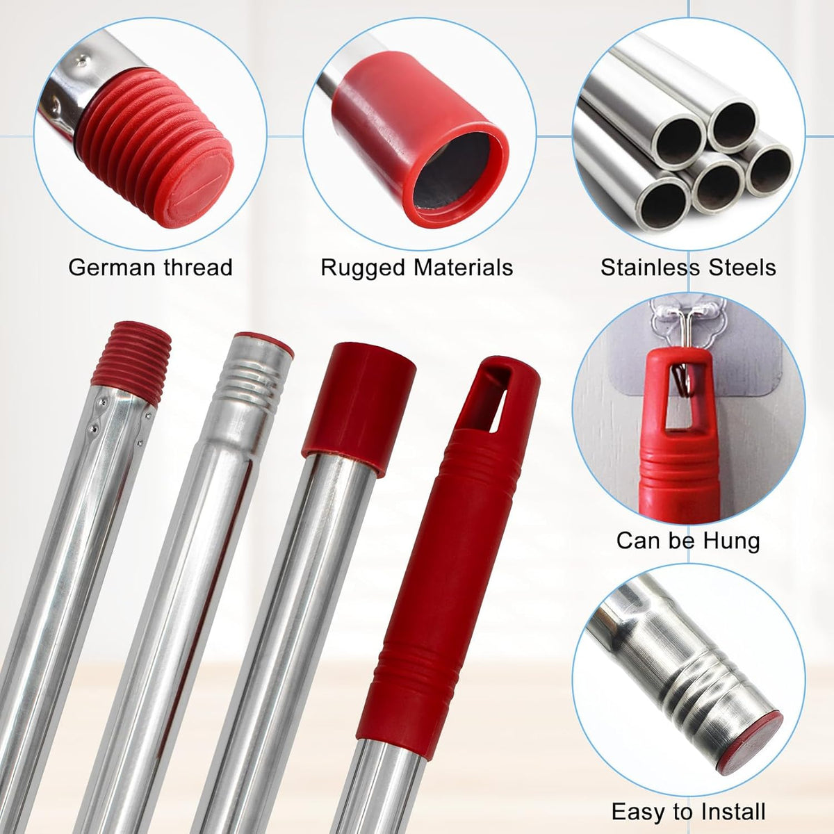 Mop Handle for Ocedar, Spin Mop Handle for O Cedar, 4-Section Mopping Handles Replacement for