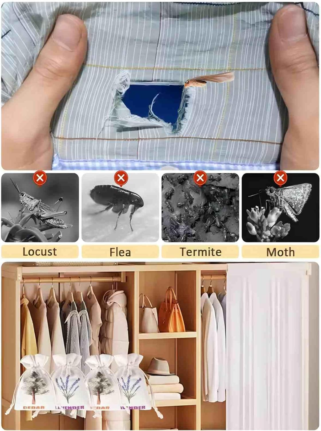 8 Pack Cedar Chips and Natural Dried Lavender Sachets Bags - Stop Clothes Damage, Cedar and