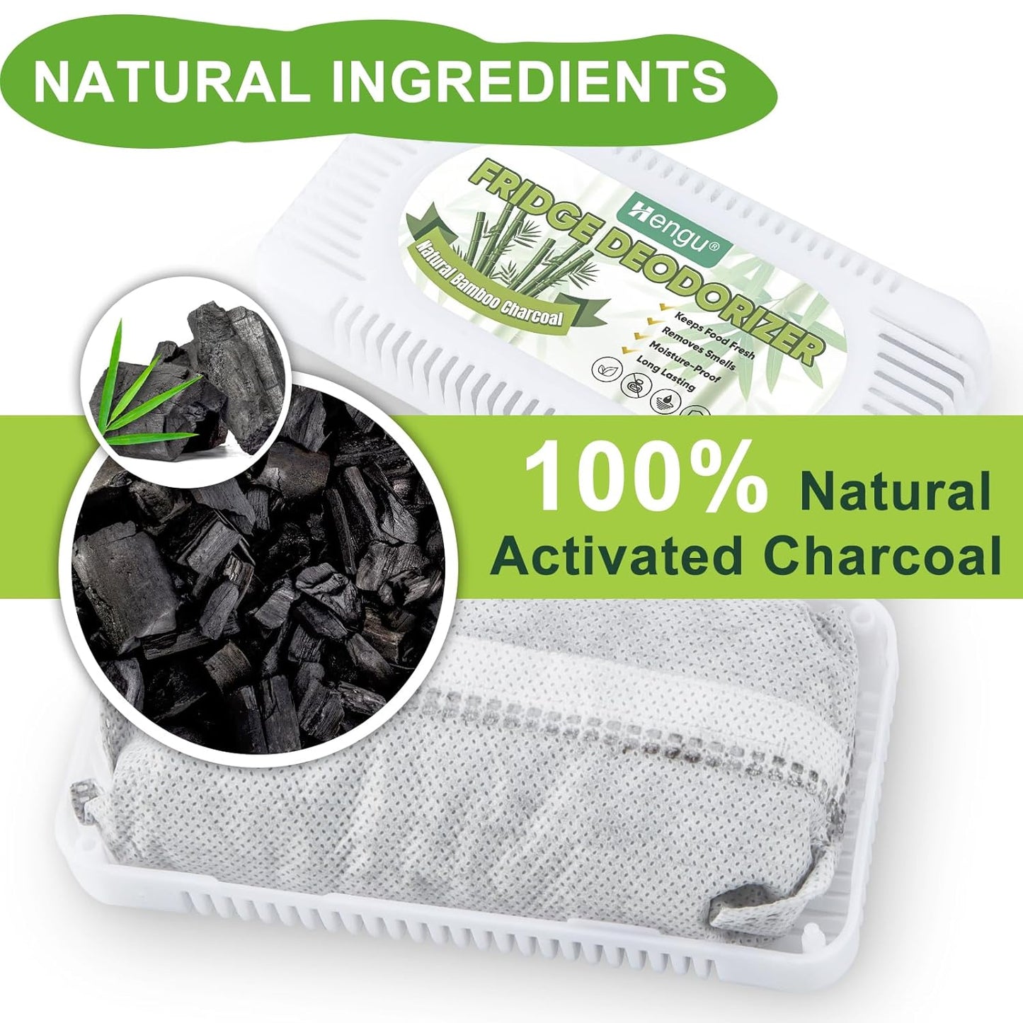 Hengu Fridge Deodorizer, (6 Pack) Fridge Odor Eliminator Natural Activated Charcoal More Effective