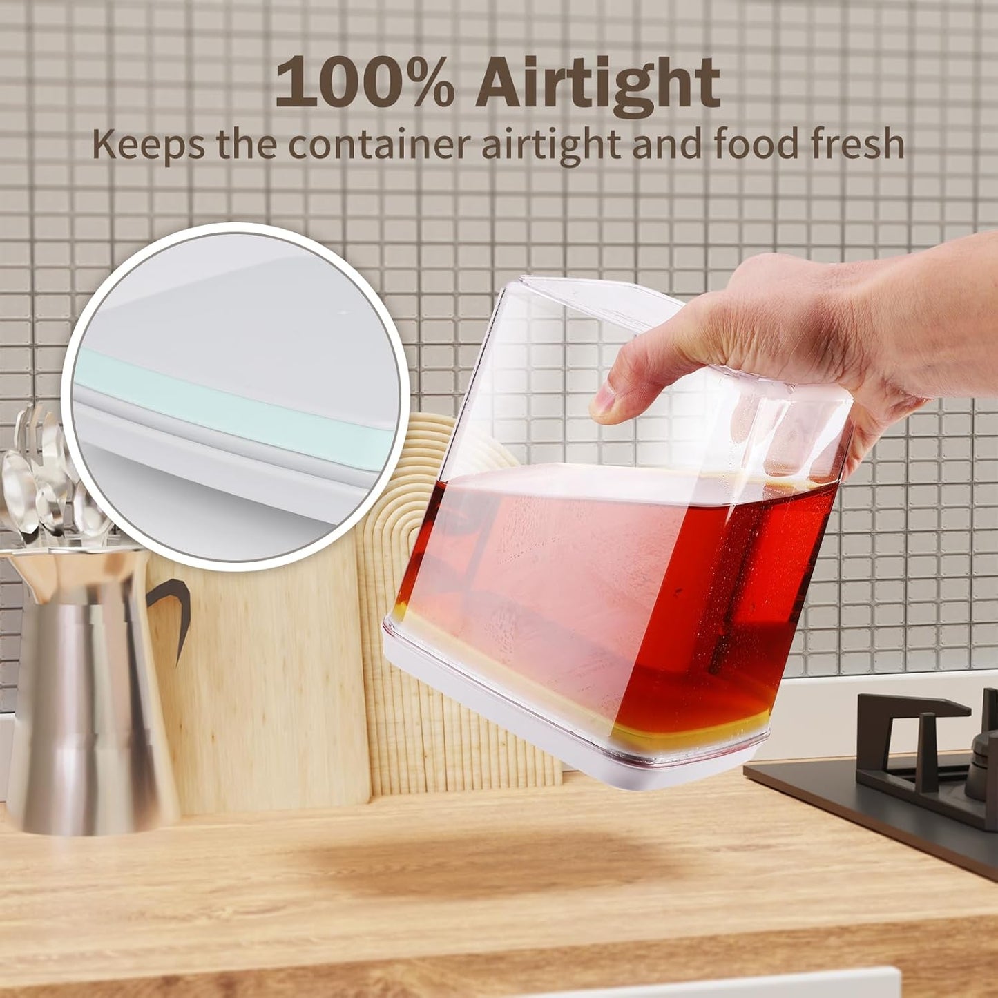 Pop Airtight Food Storage Containers Set with Lids, 6 Pcs Stackable One Button Opening Food
