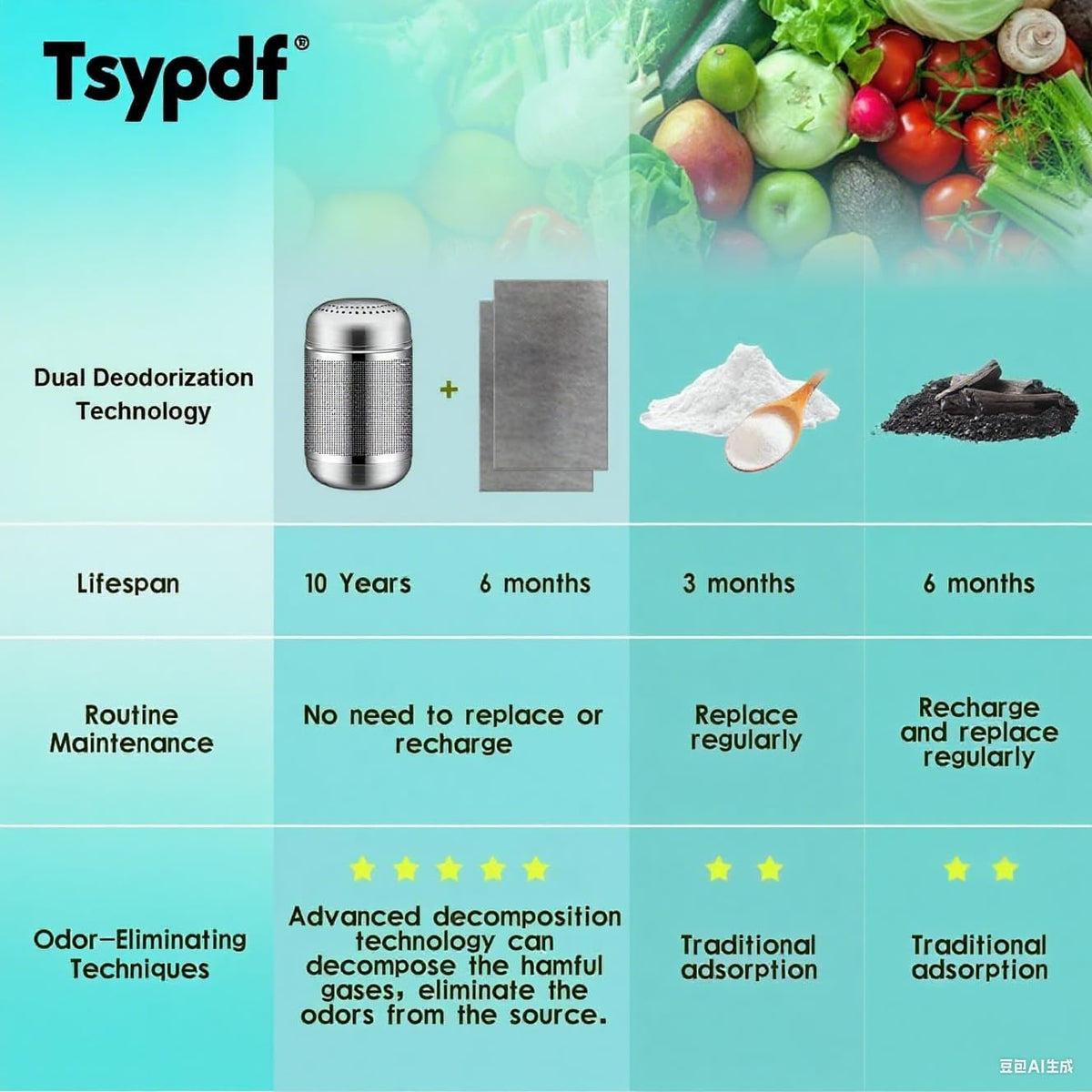 Fridge Deodorizer Odor Eliminators – Activated Carbon, 10-Year Lifespan for Fridge & Freezer, Room