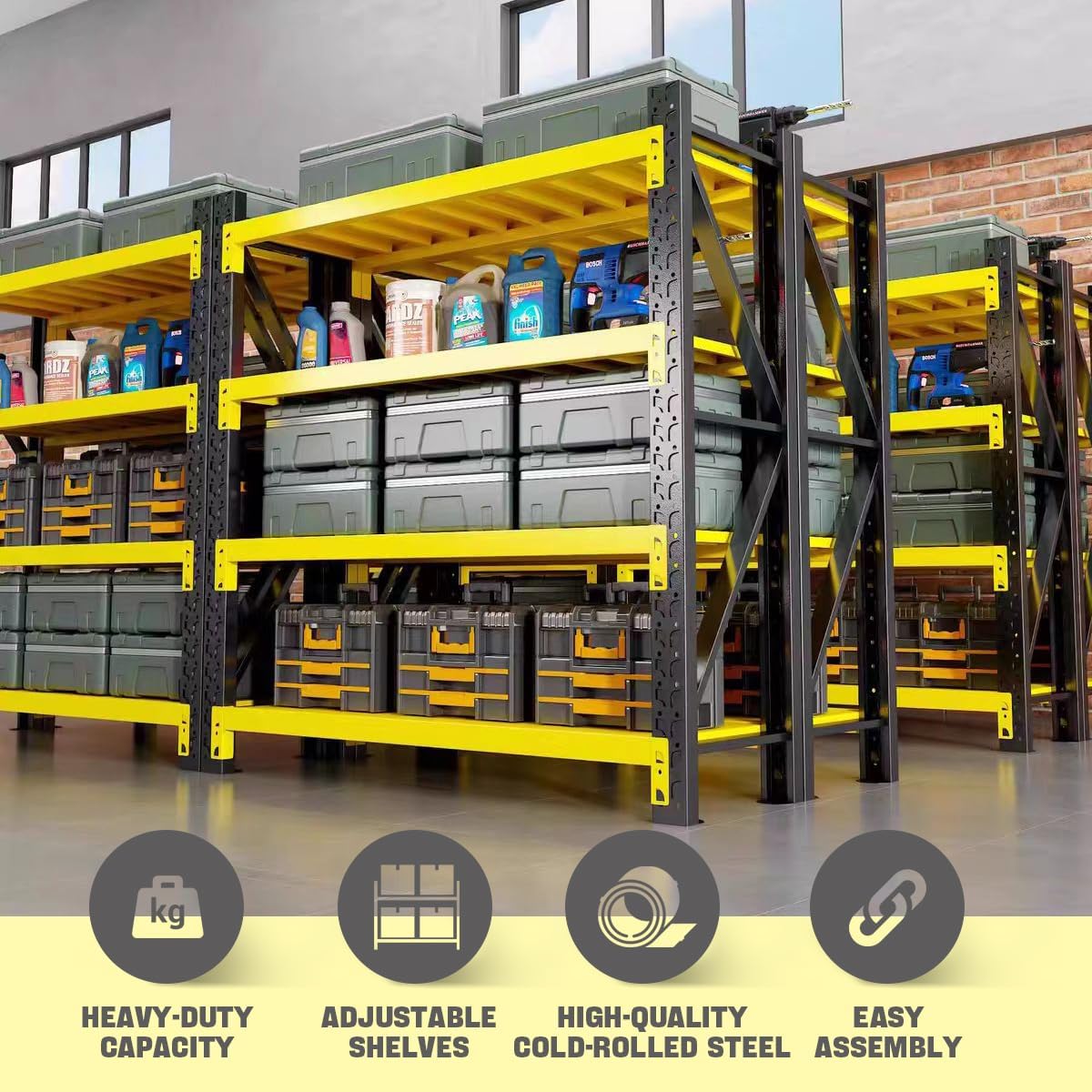 5000lbs Load Capacity,Heavy Duty 4-Tier Steel Shelving Unit, Adjustable Industrial Storage Rack for