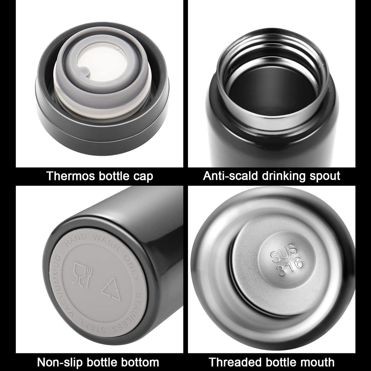 10oz Mini Water Bottle Stainless Steel Thermos Small Flask - Insulated Vacuum, Leak Proof, Keeps