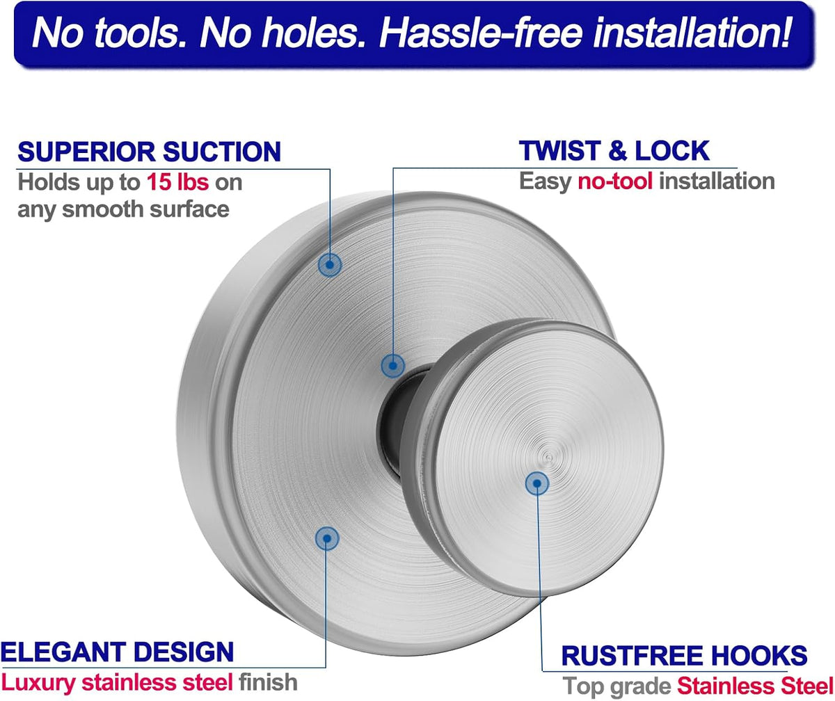 Suction Cup Hooks for Shower, Removable Towel Hooks for Bathroom Window Glass Door Wall, Bath Robe