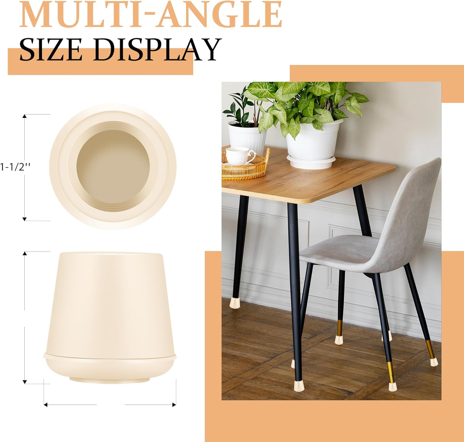 1-1/2" Round Rubber Chair Leg Tips Caps, Chair Leg Floor Protectors, Non-Slip Chair Leg Caps, Stool