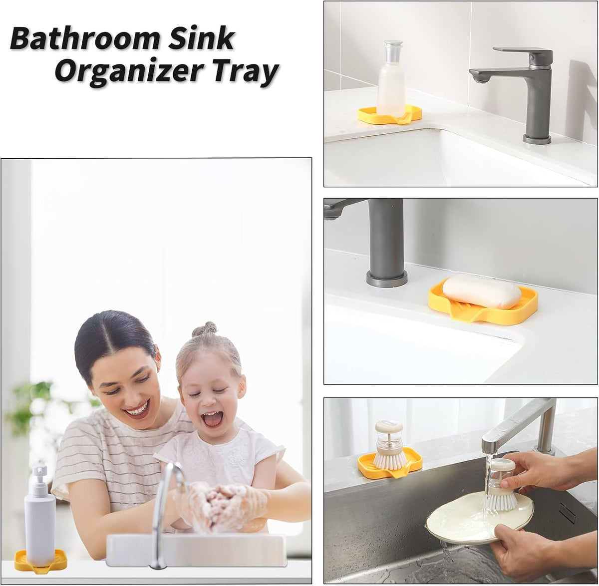 Silicone Bathroom Soap Dishes with Drain Spout-Bathroom and Kitchen Sink Organizer,Sponge