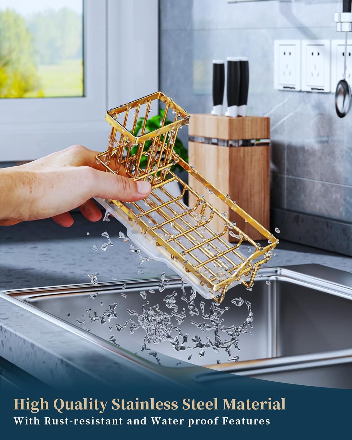 Consumest Sink Caddy, Kitchen Sponge Holder with Dish Brush Holder, Kitchen Sink Organizer with