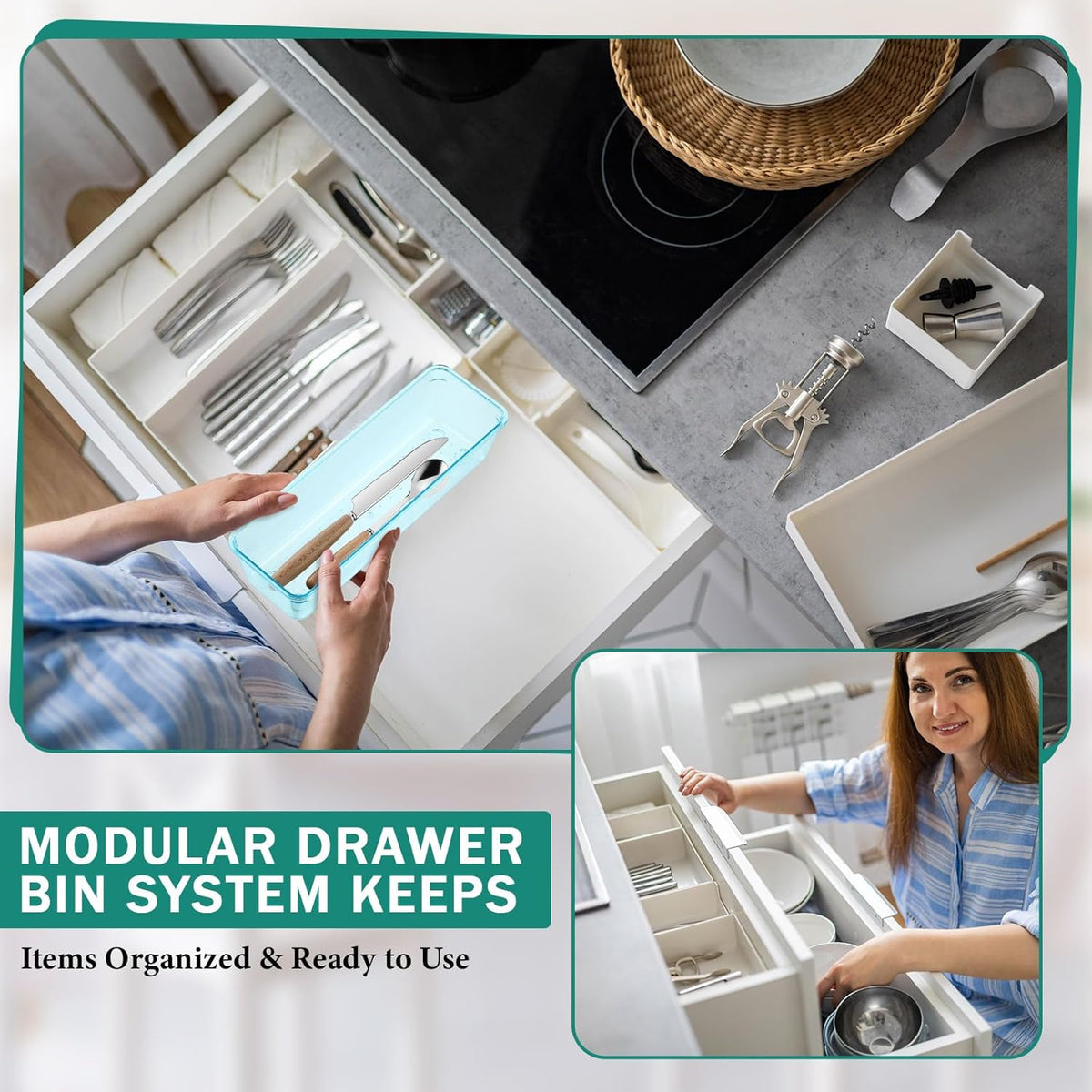 Maitys 12 Pcs Vanity Drawer Organizer 9 x 3 x 2 Inches Clear Plastic Utensil Organizers Kitchen