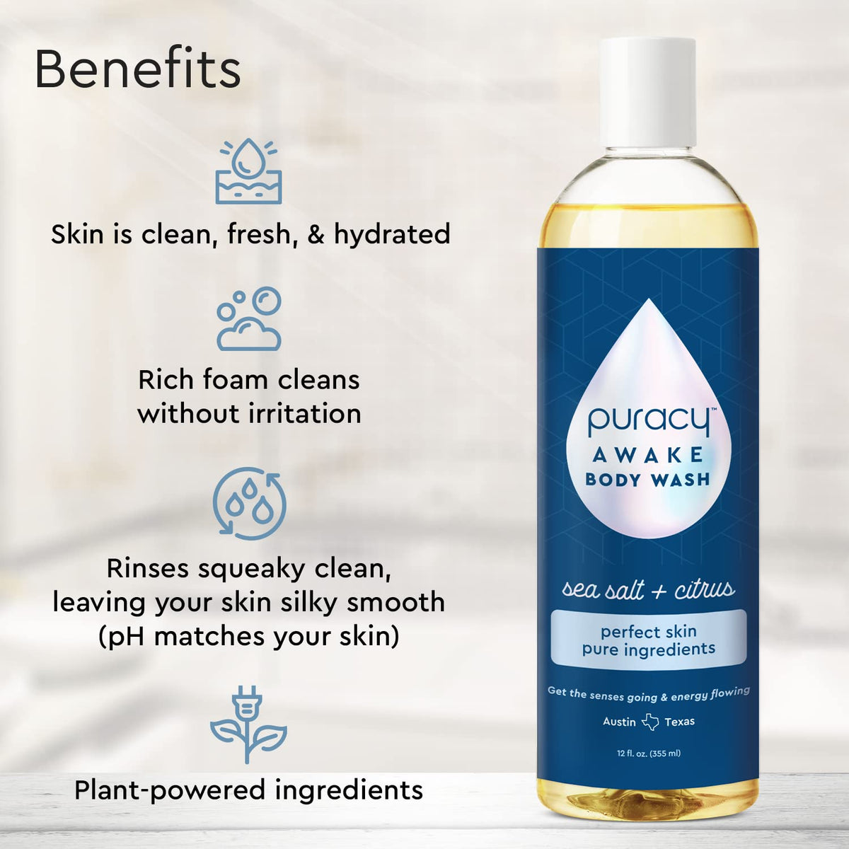 Puracy Body Wash, Natural Body Wash, 98.6% Pure Plant Ingredients, Moisturizing Shower Gel for