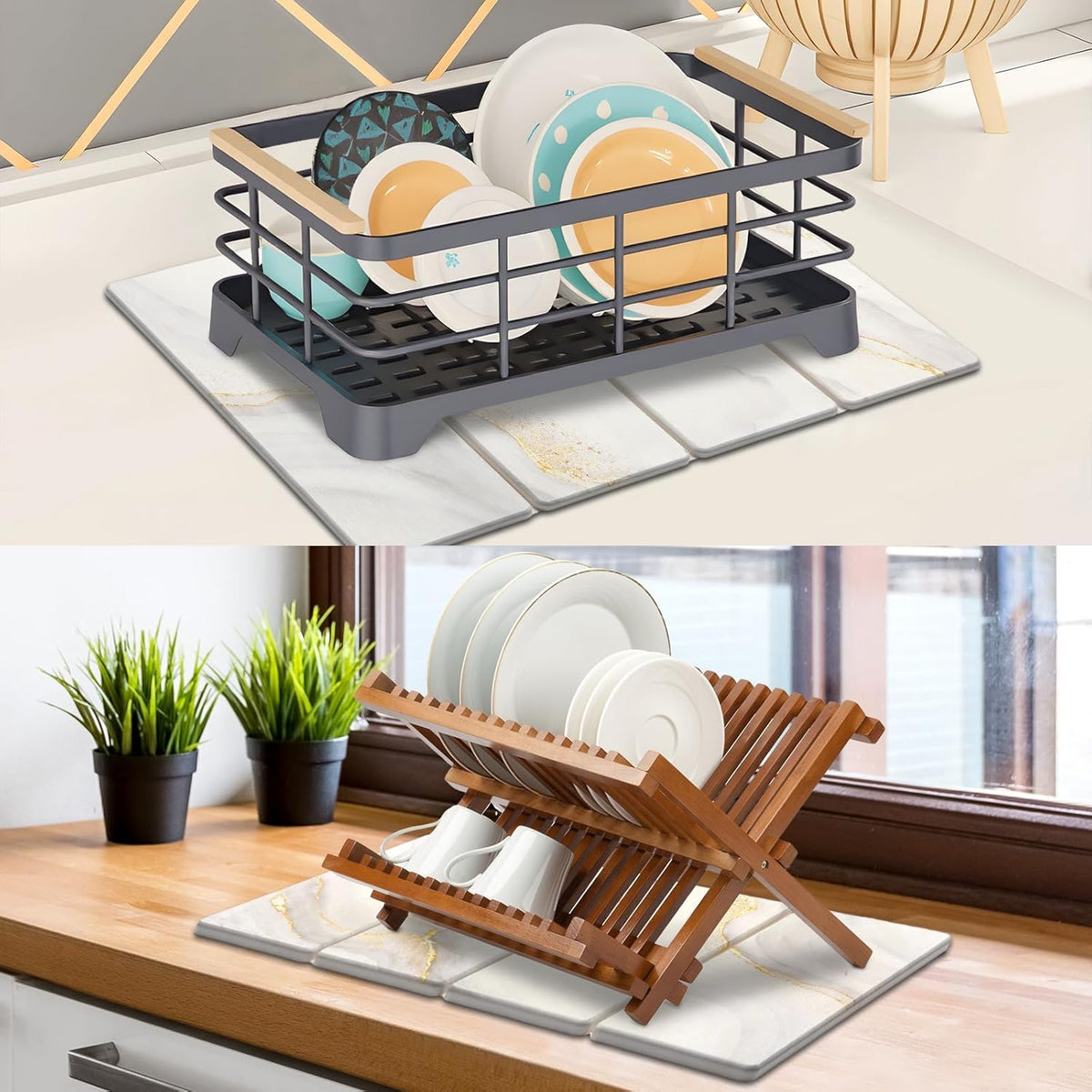 2 PCS Large Stone Dish Drying Mat for Kitchen Counter Quick Dry Stone Dishes Mats Marbled Water