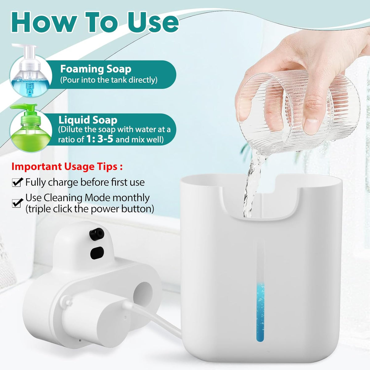 Automatic Soap Dispenser, 17oz/500ML Large Capacity Touchless Foaming Hand Soap Dispenser with 4