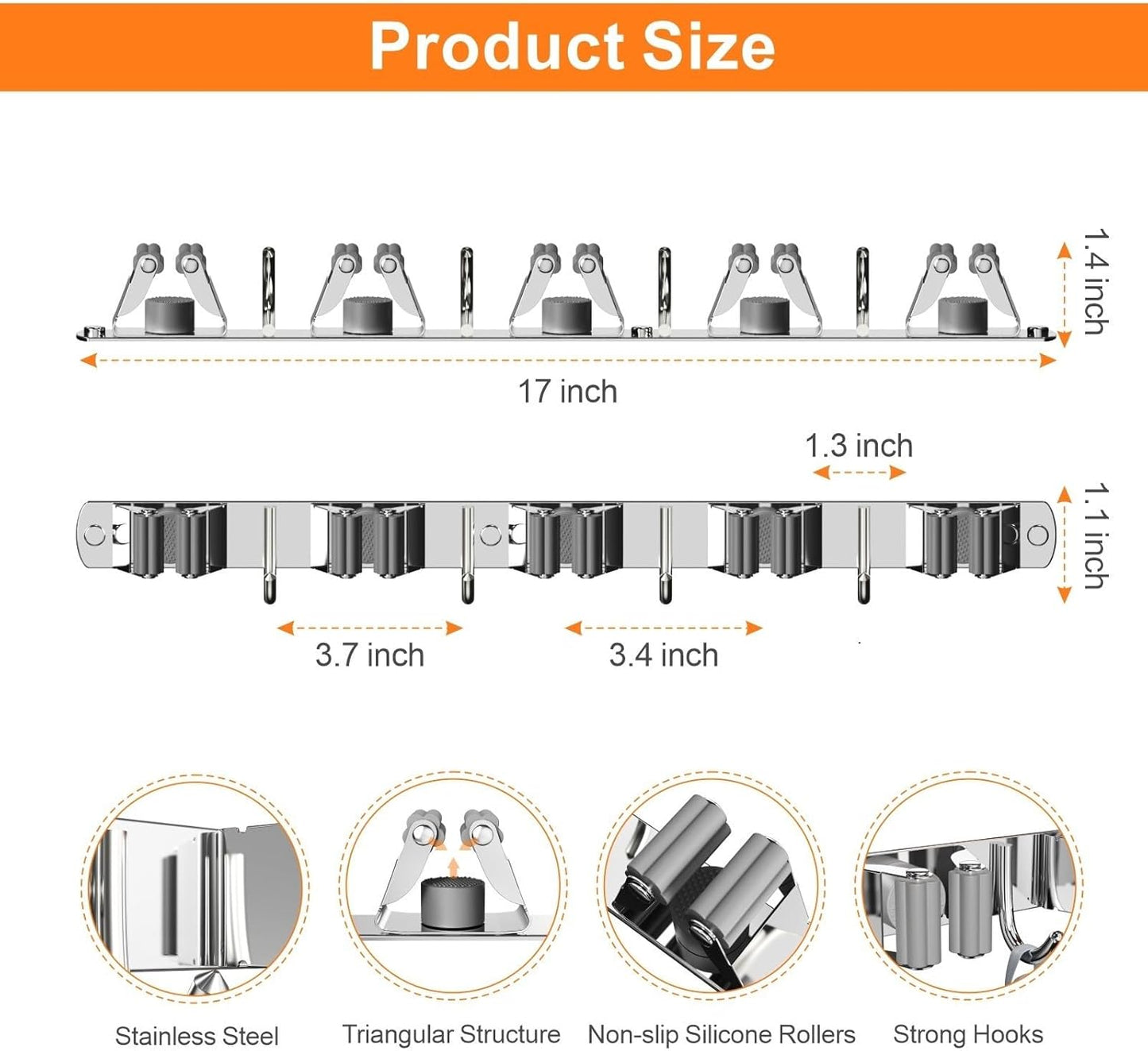 2 Pack Mop and Broom Holder Wall Mount, Non-slip Broom Hanger Wall Mount, Heavy Duty Mop Broom