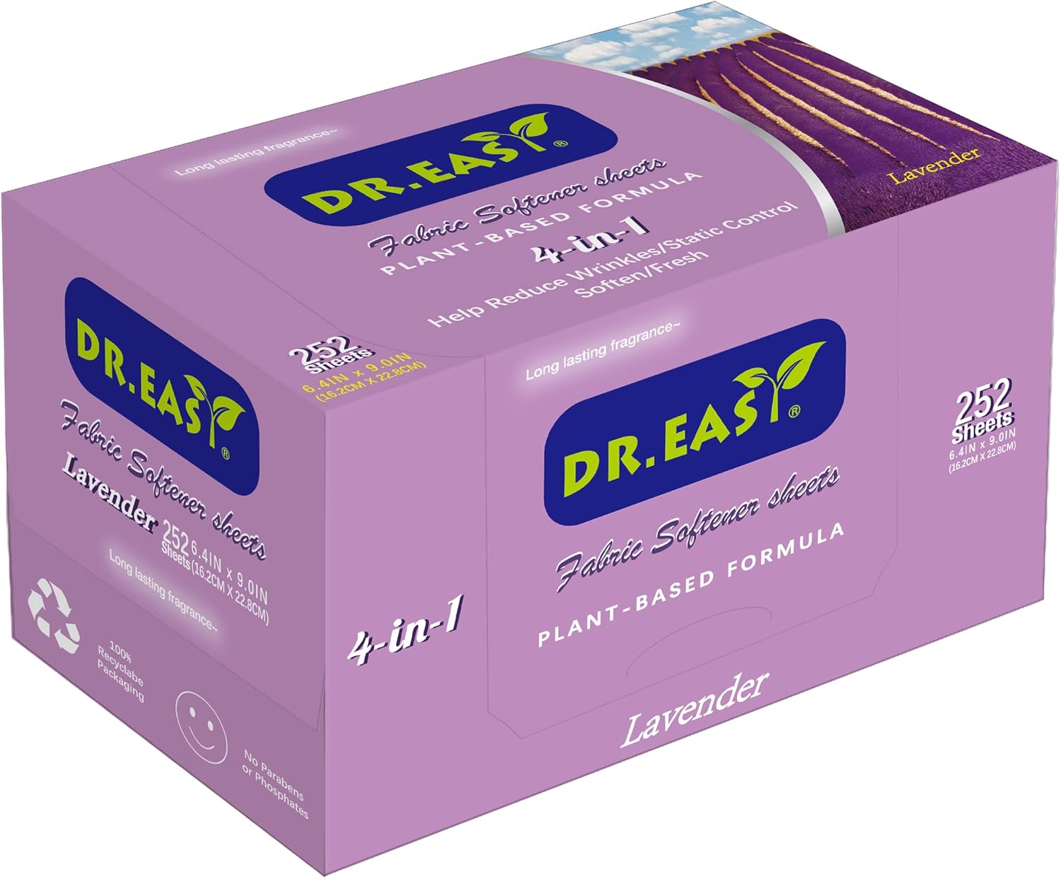 DR.EASY Dryer Sheets Plant Based Formula 252 Ct Fabric Softener sheets for Laundry Lavender
