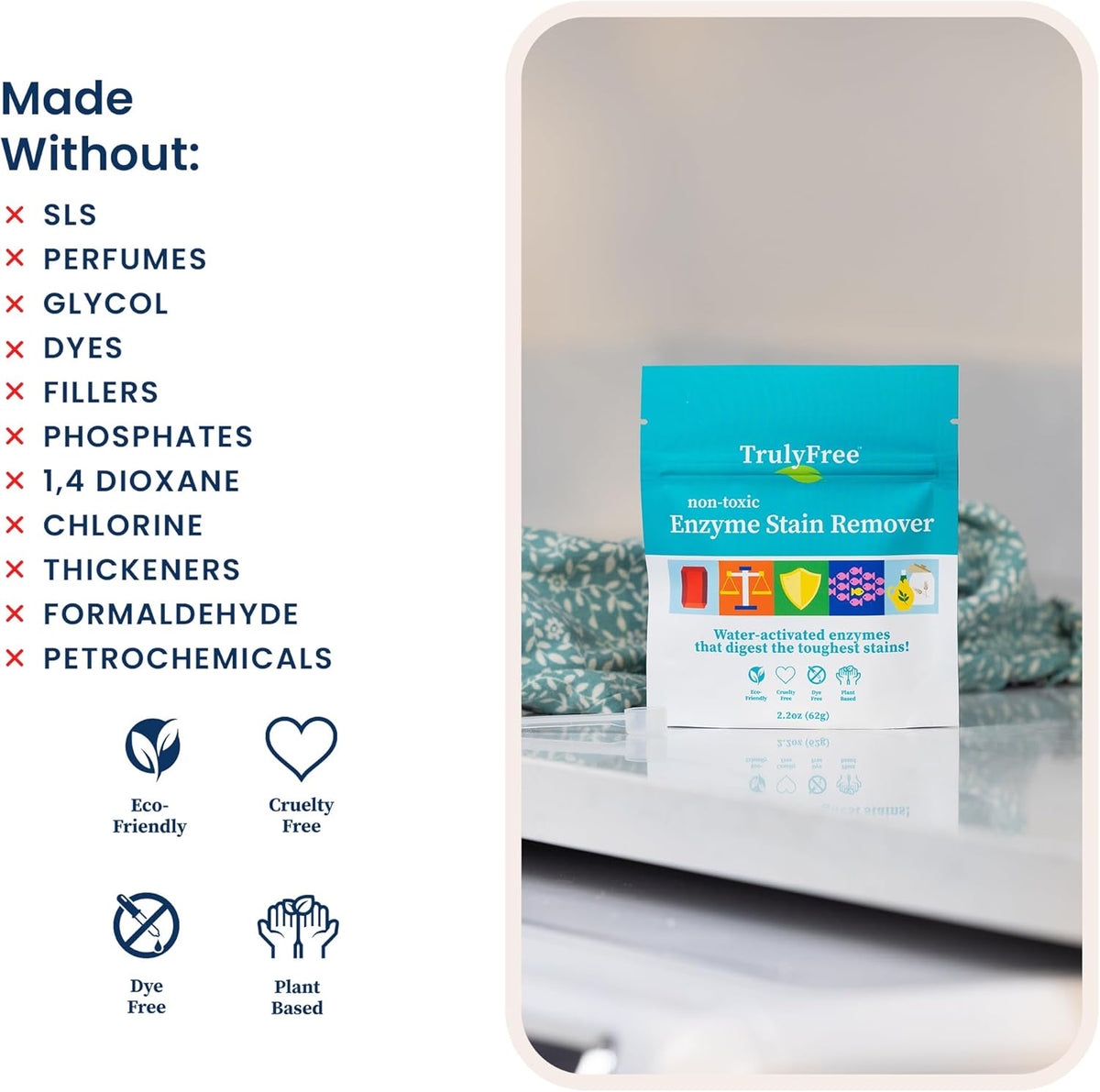 Truly Free Enzyme Laundry Stain Remover - Natural Laundry Detergent Booster for Blood, Grass, Pet