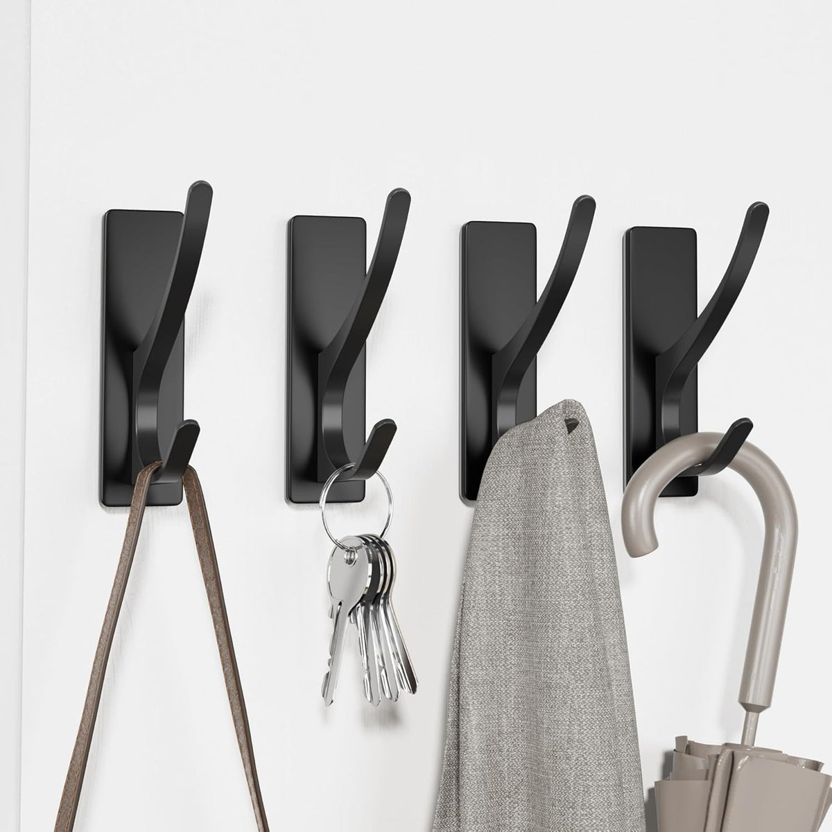 Self Adhesive Coat Hooks for Hanging, Heavy Duty Stainless Double Wall Hook for Towel, Backpack