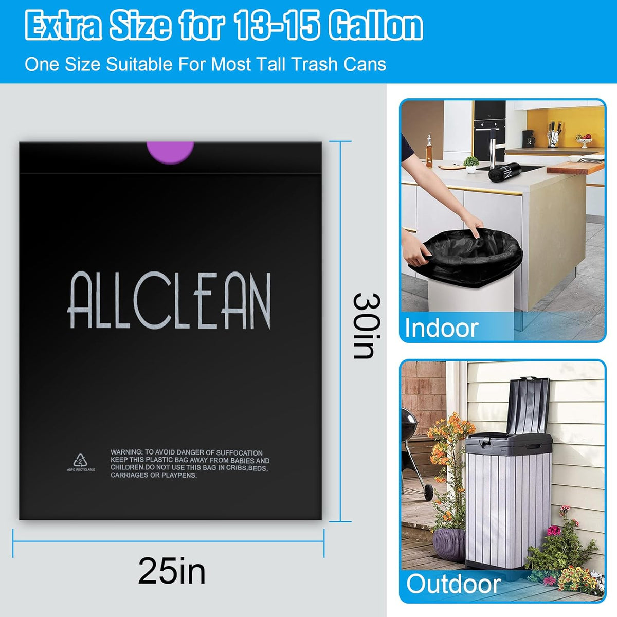 Trash Bags 15 Gallon Tall Kitchen Drawstring Garbage Bags,Fit 13-15 Gal Bins,Extra