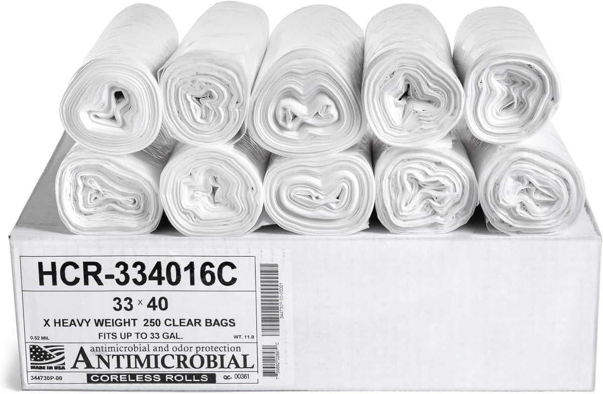 Aluf Plastics High Density Trash Bags, 33 Gallon, 250 Count, 16 Micron (eq), 33" x 40", Clear, for