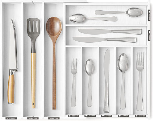 SpaceAid Bamboo Silverware Drawer Organizer with Labels, Kitchen Utensil Expandable Tray Holder