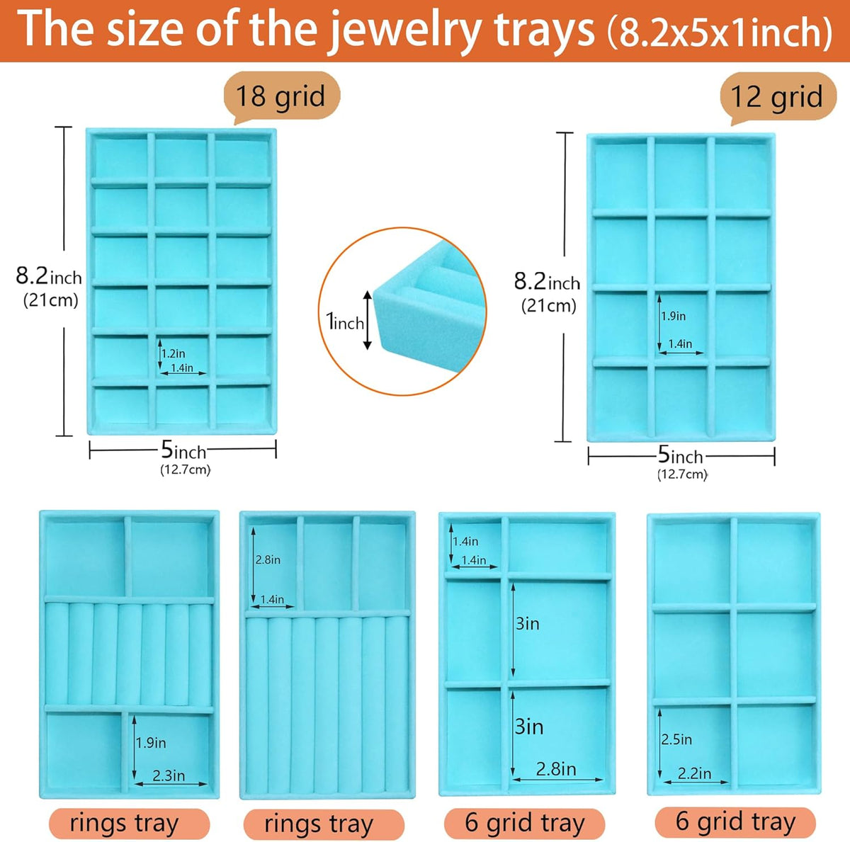 8 Pcs Velvet Jewelry Tray Stackable Jewelry Drawers Organizer Trays Rings Earrings Bracelet