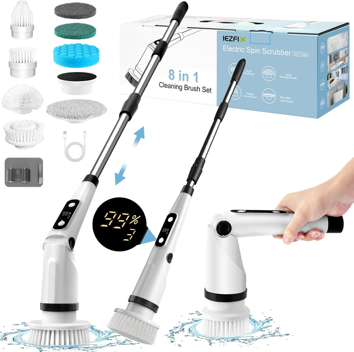 IEZFIX Electric Spin Scrubber, Bathroom Power Shower Scrubber Cleaning Brush for