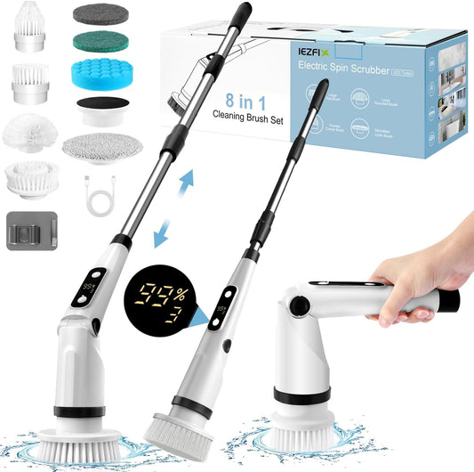 IEZFIX Electric Spin Scrubber, Bathroom Power Shower Scrubber Cleaning Brush for