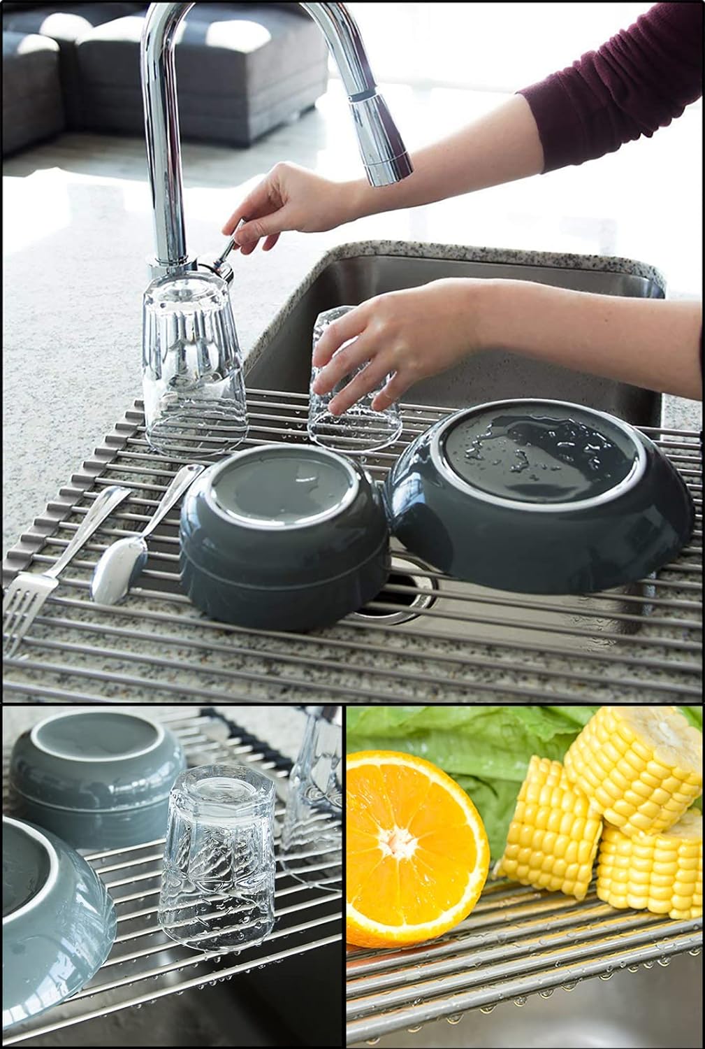 Tomorotec 17.7" x 15.5" Roll Up Dish Drying Rack Over Sink Drying Rack Sink Cover Kitchen Sink