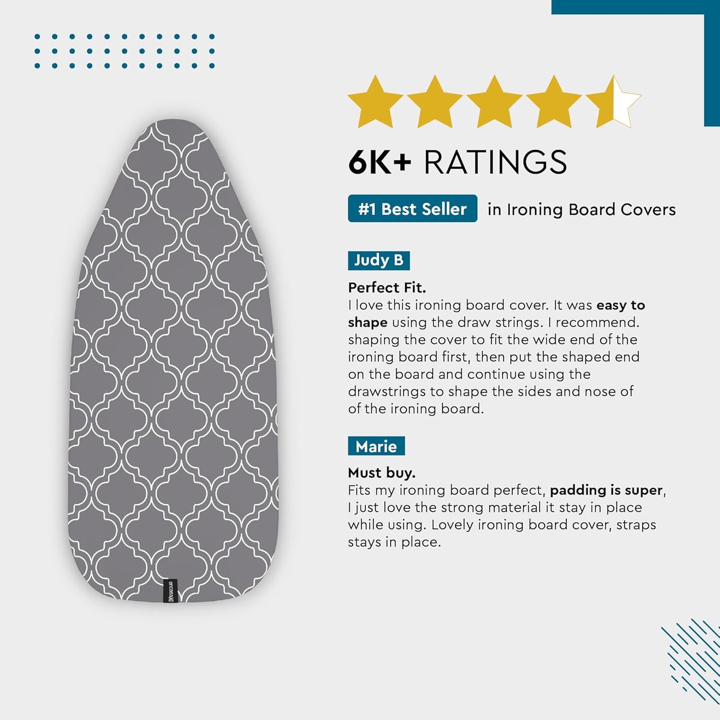 Encasa XO Ironing Board Cover and Pad 54"x15" - Thick 3mm Felt Padding, Drawstring Tightening &