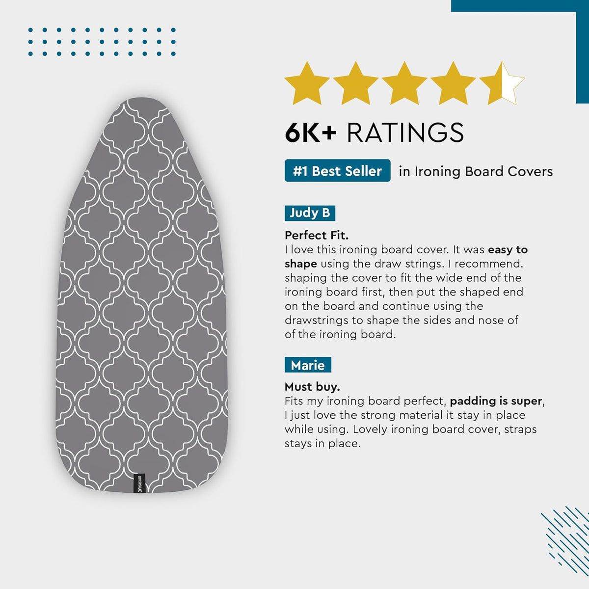 Encasa XO Ironing Board Cover and Pad 54"x15" - Thick 3mm Felt Padding, Drawstring Tightening &
